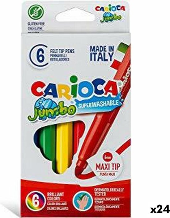 Carioca Jumbo - Boîte De 50 Feutres Lavables à Pointe épaisse, Encres Alimentaires Non Toxiques, Fabriqué En Italie, Dès 3 Ans