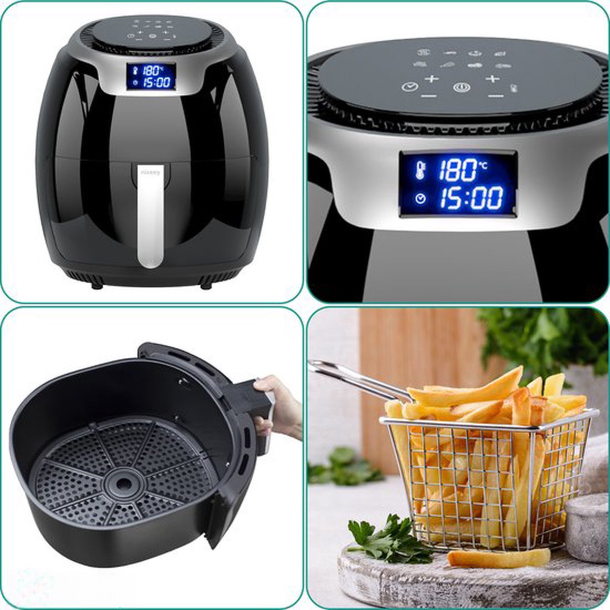 Niceey Airfryer XXL - Heteluchtfriteuse - 1800W - 8,0L - Incl. Kookboek - Zwart thumbnail 5