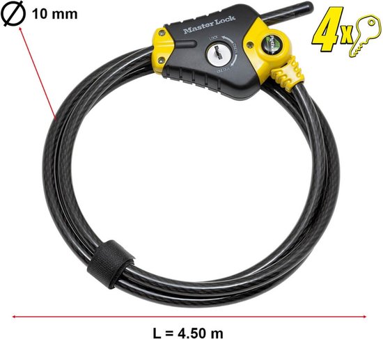 Masterlock Kabelslot - Vergrendelingskabel - Python - 4.5 m - 8420EURD van Master — afbeelding 3