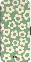 Bookcase hoesje met pasjes - Geschikt voor Samsung Galaxy S21 FE - Retro Cute Flowers - Groen - Bloemen - Kunstleer - Casevibes