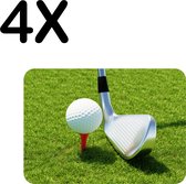 BWK Flexibele Placemat - Golfbal en Golfclub op het Gras - Set van 4 Placemats - 40x30 cm - PVC Doek - Afneembaar