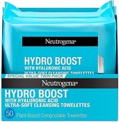 Neutrogena Hydro Boost gezichtsreinigingsdoekjes + hyaluronzuur, hydraterende make-up remover Gezichtsdoekjes Verwijder vuil en waterdichte make-up, hypoallergeen, 100% plantaardige doek, 2 x 25 stuks
