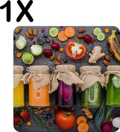BWK Luxe Placemat - Kleurrijke Potten met Groente en Fruit - Set van 1 Placemats - 40x40 cm - 2 mm dik Vinyl - Anti Slip - Afneembaar