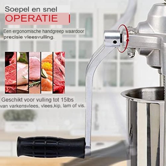 Handmatige Worstenvuller Aluminium Tafelklem met 3 Vulbuizen en 2,5 kg