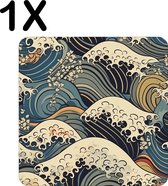 BWK Luxe Placemat - Japanse Styl Golven Getekend - Set van 1 Placemats - 50x50 cm - 2 mm dik Vinyl - Anti Slip - Afneembaar