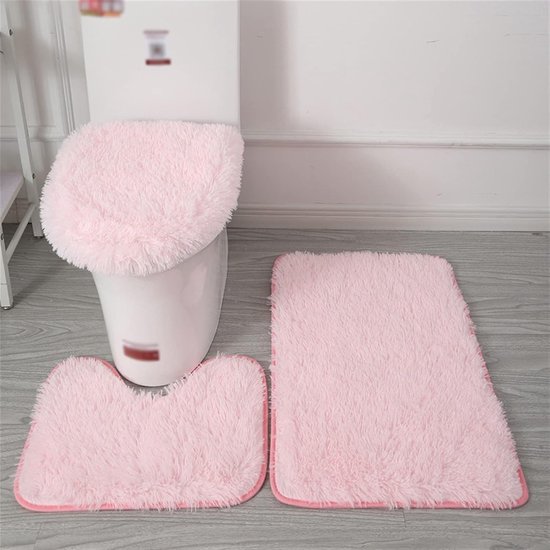 Microfiber Badkamerset - Badmat Set - Badkamer Gebruik - Super Absorberend - 3 Delig - Roze