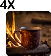 BWK Flexibele Placemat - Kop Koffie in de Wildernis - Set van 4 Placemats - 40x40 cm - PVC Doek - Afneembaar