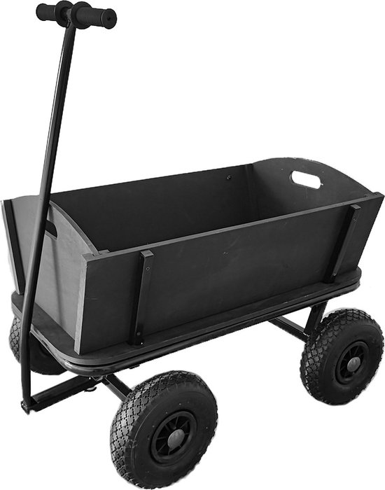 Product: Houten Bolderkar / Bolderwagen met Luchtbanden - Black Edition - Zwart, van het merk SPRING Sports
