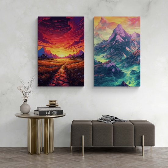 Zhuoya Schemering Bos Zonsondergang Landschap Muurkunst - Abstract Poster 50 X 70 Cm
