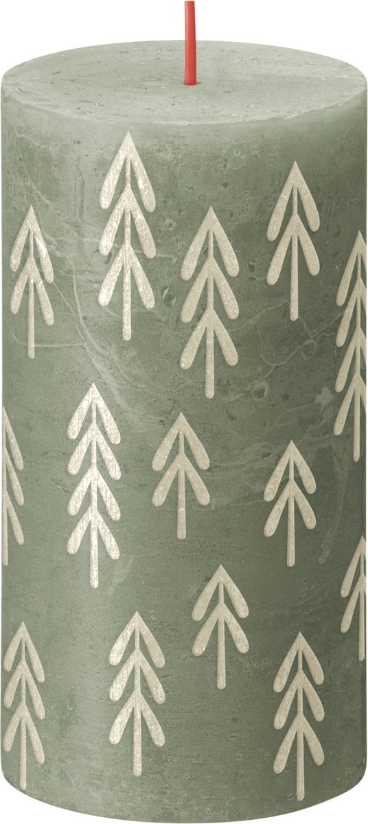 Bolsius - Rustieke kaars - 4 Stuks - Groen met print - 13cm - Kerst patroon