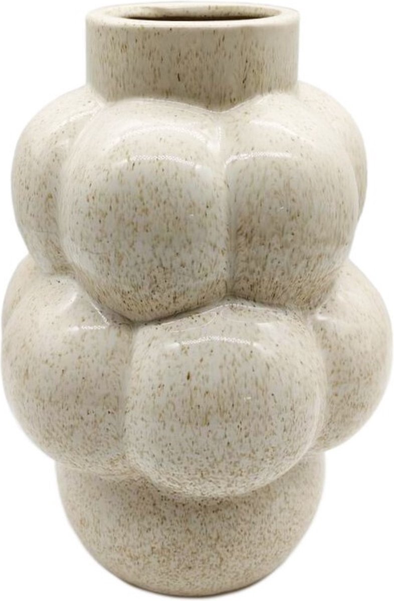 HomeBound by KY | Aardewerk vaas bubbles beige | 17,5x17,5x25cm | bloemenvaas aardewerk