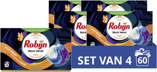 Robijn Classics Black Velvet 3-in-1 Wascapsules - 4 x 15 wasbeurten - Voordeelverpakking