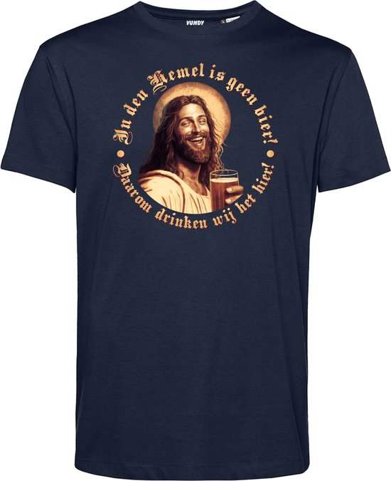 T-shirt Jezus In den hemel is geen Bier | Oktoberfest dames heren | Carnavalskleding heren dames | Foute party | Navy | maat 4XL