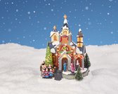 Église du village de Noël de 24 cm de haut avec lumière, mouvement et musique