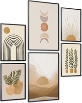 Moderne kunstposterset voor aan de muur | Boho foto's collage wanddecoratie woonkamer | 2x A3 en 4x A4 zonder fotolijst wanddecoratie slaapkamer fotowand MS3