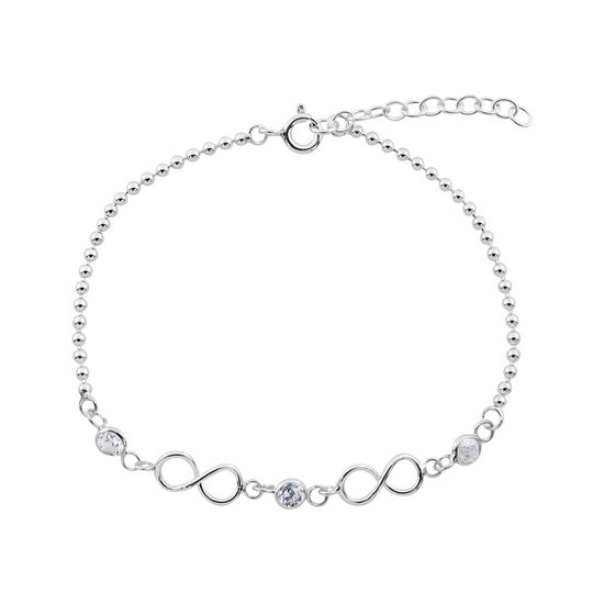 Armband dames zilver | Zilveren armband met bolletjes, infinity teken en kristallen