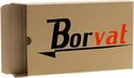 Bruine kartonnen verpakking met het zwarte en oranje "Borvat" logo.