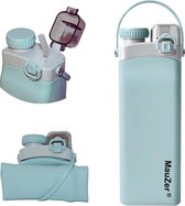 Opvouwbare siliconen drinkfles met rietje, lekvrij, 600 ml, BPA-vrij, ideaal voor sport, wandelen, reizen, kamperen of festivals (blauw)