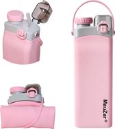 Opvouwbare siliconen drinkfles met rietje, lekvrij, 600 ml, BPA-vrij, ideaal voor sport, wandelen, reizen, kamperen of festivals (roze)