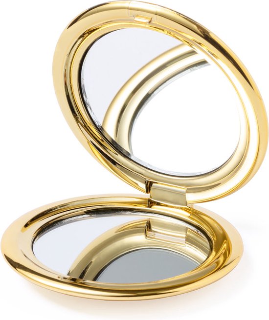 Inklapbare make-up spiegel - Zakspiegel - Reisspiegel - x2 vergrotend - 6,4 cm - Metallic Goud