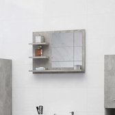 The Living Store Wandspiegel Betongrijs - 60 x 10.5 x 45 cm - Spiegel met 3 schappen