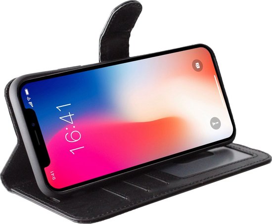 Apple iPhone 15 plus Étui en cuir/Flip Cover avec fonction support/Porte-carte et fermeture magnétique, couleur Zwart