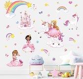 Prinses Eenhoorn Muurstickers Kasteel Regenboog Peel en Stick Wall Art Decals voor Meisjes Slaapkamer Kinderkamer Baby Nursery