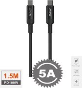 USB-C naar USB-C Supersneller Kabel 100W 5A 1.5Meter | USB C Opladkabel 1.5Meter