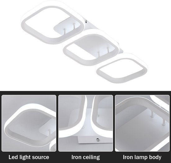 LuxiLamps - Plafonnier Moderne à 3 Head - Lustre - Plafonnier - 52 cm - Wit - Plafonnier