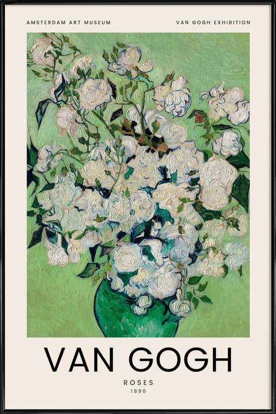JUNIQE - Poster in kunststof lijst Van Gogh - Roses (1890) -20x30