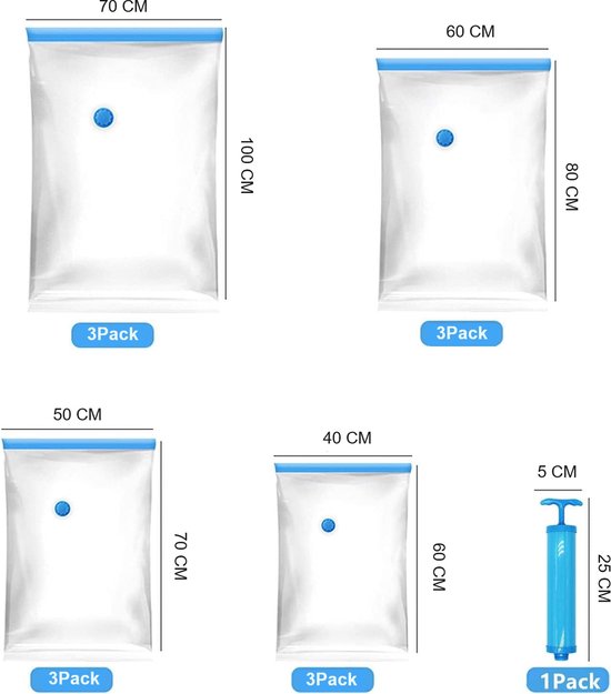 Compressiezaken Reizen 12 Stuks Herbruikbare Compressiezakken 35x50 Cm - Ruimtebesparend Voor Reizen - Geen Pomp Nodig Herbruikbare Vacuümzakken Ruimtebesparend Rolbaar 35x50 Cm