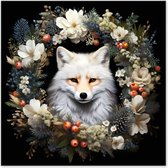 Graphic Message - Schilderij op Canvas - Vos - Winter Herfst Krans - Kerst - Poolvos - Kerstdecoratie - Kerstsfeer - Wanddecoratie - Muurdecoratie - Woningdeco - Woonkamer - Zwart - Dierenhoofd - Wild - Kerstkrans - Herfstkrans - Herfstdecoratie