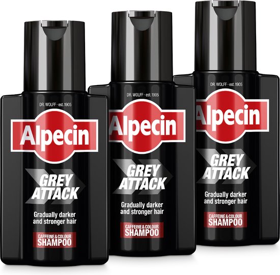 Alpecin Grey Attack Cafeïne & Kleur Shampoo voor Mannen 3x 200ml |  Geleidelijk... | bol