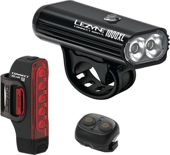 Lezyne Connect Drive Pro 1000XL + Strip Connect - Fietsverlichting set - Fietslamp - Fietslicht voor en achter - Oplaadbaar - 1000 lumen - Zwart