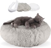 AdomniaGoods - Luxe kattenmand - Hondenmand - Antislip kattenkussen - Wasbaar hondenkussen - Grijs 40 cm