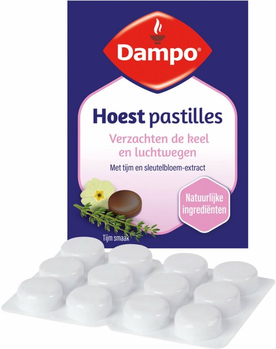 Dampo Hoest pastilles - Verzachten de keel en luchtwegen - Natuurlijke ingrediënten - Met Tijm smaak - Vanaf 6 jaar - 24 pastilles