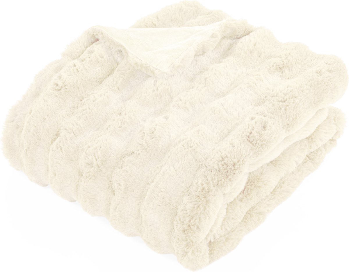 Tiseco Deken BUBBLE - imitatie konijnenbont plaid - 130x170 cm - Ivoor IVORY