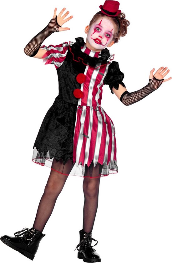 Wilbers & Wilbers - Costume de Monster et d'effrayant - Clown écarlate effrayant et coquin - Fille - Rouge, Zwart - Taille 140 - Halloween - Déguisements