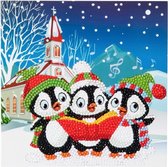 Kerst - Zingende Pinguïns - wintertafereel- Diamond Painting - 40x50 cm - Ronde steentjes