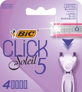 BIC Click 5 Soleil - Recharges pour système de rasage femme à 5 lames - Bande hydratante à l' Aloë Vera - Boîte de 4 recharges