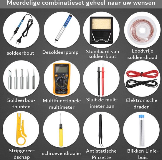 Foto: Soldeerbout multimeter desoldeerpomp striptang pincet instelbare temperatuur 60w 200 450 c