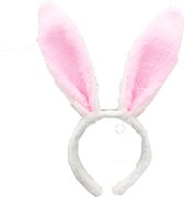 Konijn / haas oren op diadeem - bunny oortjes haarband wit / roze
