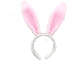 Konijn / haas oren op diadeem - bunny oortjes haarband - wit / roze - dames
