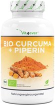 Bio Curcuma - 240 gélules vegan - 4560 mg (curcuma bio + poivre noir) par portion journalière - avec curcumine et pipérine - testé en laboratoire - dosage élevé - vegan - Vit4ever