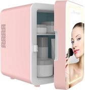 Jambo® Réfrigérateur pour soins de la peau - Mini réfrigérateur - Maquillage de maquillage avec miroir - Réfrigérateur de Beauty avec miroir et Éclairage LED 3 modes - Rose - Cosmétiques - 4 litres
