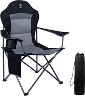 Luxe campingstoel, opvouwbaar, 150 kg, draagbaar, ultragroot met hoge rugleuning, comfortabel gestoffeerde klapstoel, kamp, tuin, balkon, strand, campingstoel, fauteuil, tuinstoel, visstoel, regisseursstoel, zwart