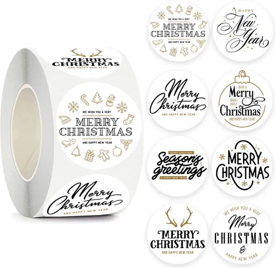 FIBOUND Kerststickers Rol – 500 Stuks Zilveren Cadeaulabel Stickers, 4 Stijlen