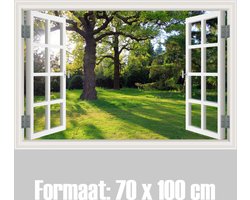Allernieuwste.nl® Canvas Schilderij * Extra Venster met uitzicht op je Tuin * - Kunst aan je Muur - Kleur - Realisme Raam - 70 x 100 cm