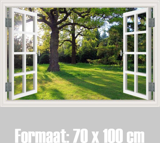 Allernieuwste peinture sur toile .nl® * Fenêtre Extra avec vue sur votre Jardin * - Art sur votre mur - Couleur - Fenêtre réaliste - 70 x 100 cm