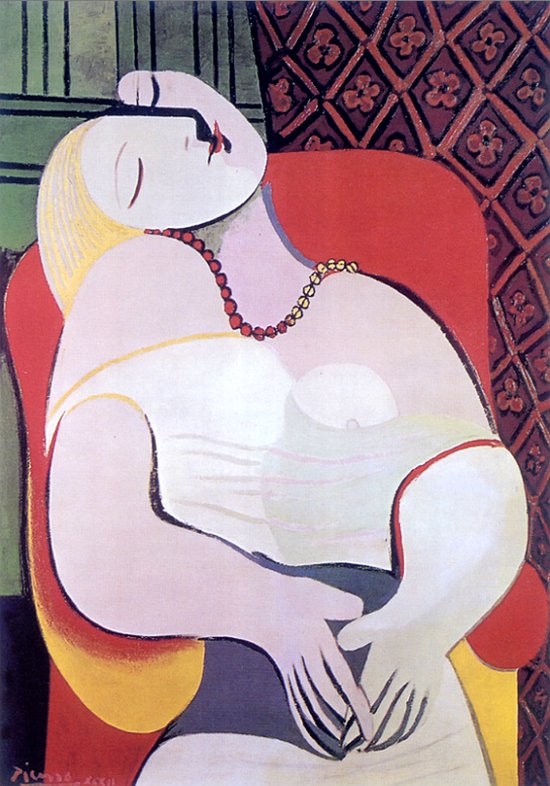 Allernieuwste.nl® Canvas Schilderij * Picasso De Droom (1932) * - Kunst aan je Muur - Surrealistisch Abstract - Blauw-Grijs - 60 x 90 cm